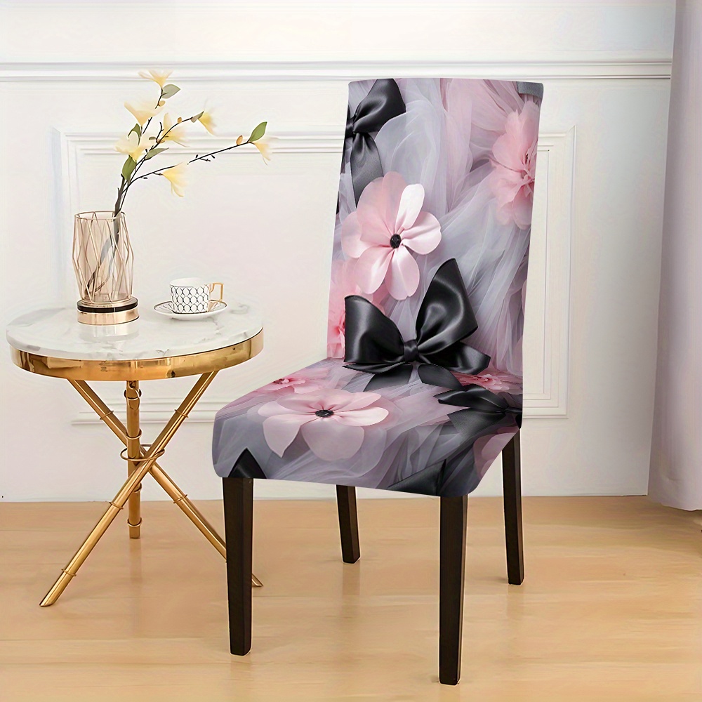 

Modern Floral Butterfly Knot Pattern Polyester Chair Slipcovers With Elastic Band Grip - Machine Washable Digital Print Milk Fiber Fabric Stretch Dining Chair Covers For Universal Fit - 2/4/6 Pack