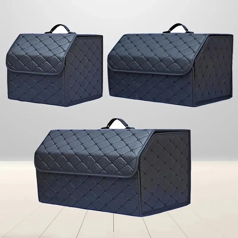 

1pc Car Trunk Organizer Large Capacity Box Auto Multiuse Tools Storage Bag Stowing And Tidying Pu Leather Folding Bag For Emergency Storage Box