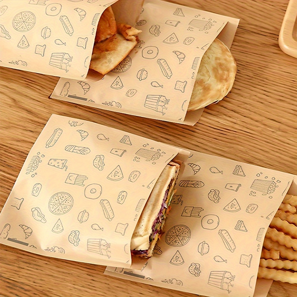 

100pcs Oil-proof Kraft Parchment Paper Bags For Food, Disposable Bakery Bread Sandwich Hamburger Snack Packaging With Non-stick Design For Restaurants And Home