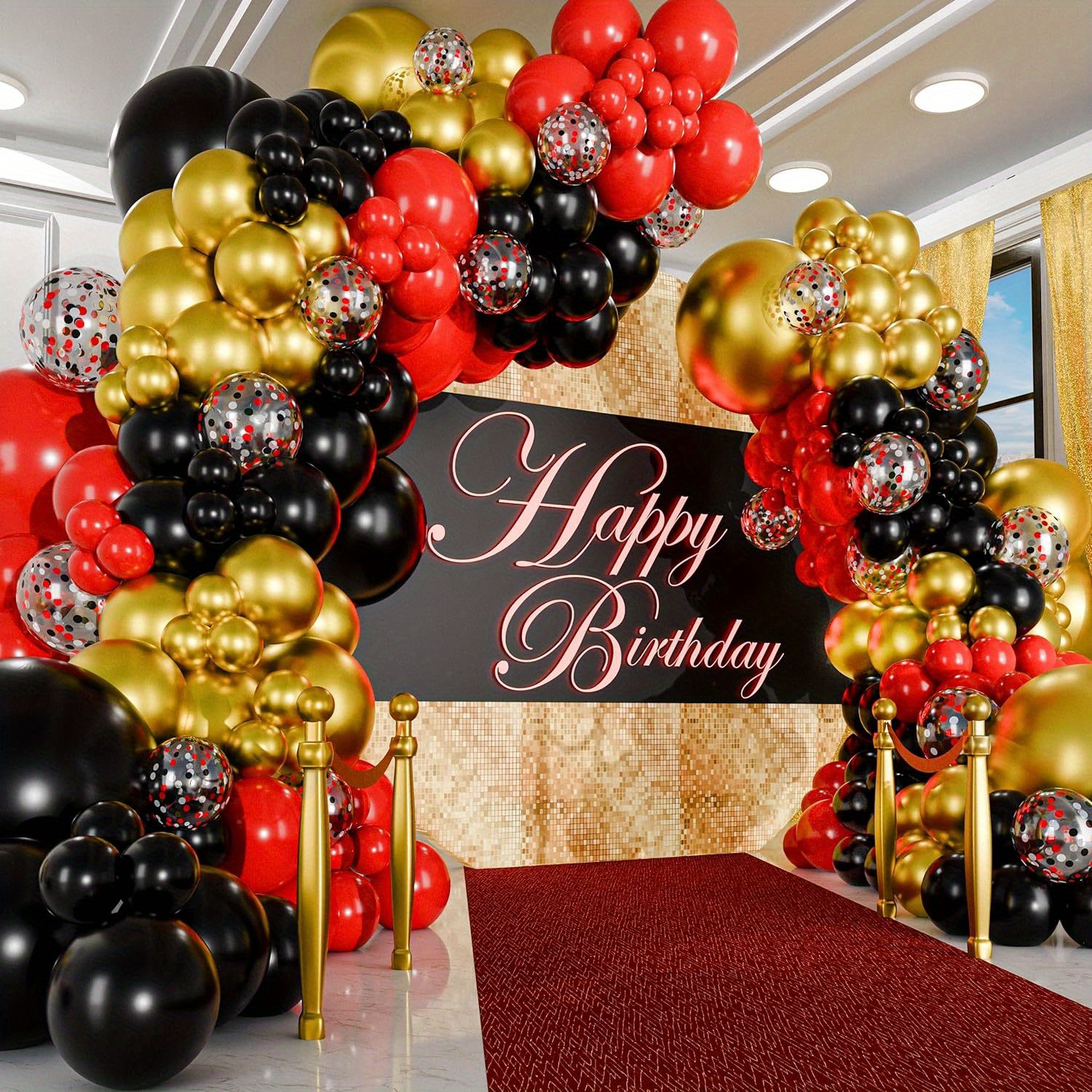 

109-piece Luxe Red, Black & Metallic Balloon Garland Kit - Ideal For Casino Theme Events, Birthdays, Graduations & More - Sturdy Latex Balloons For Indoor Celebrations Balloon Decoration Set