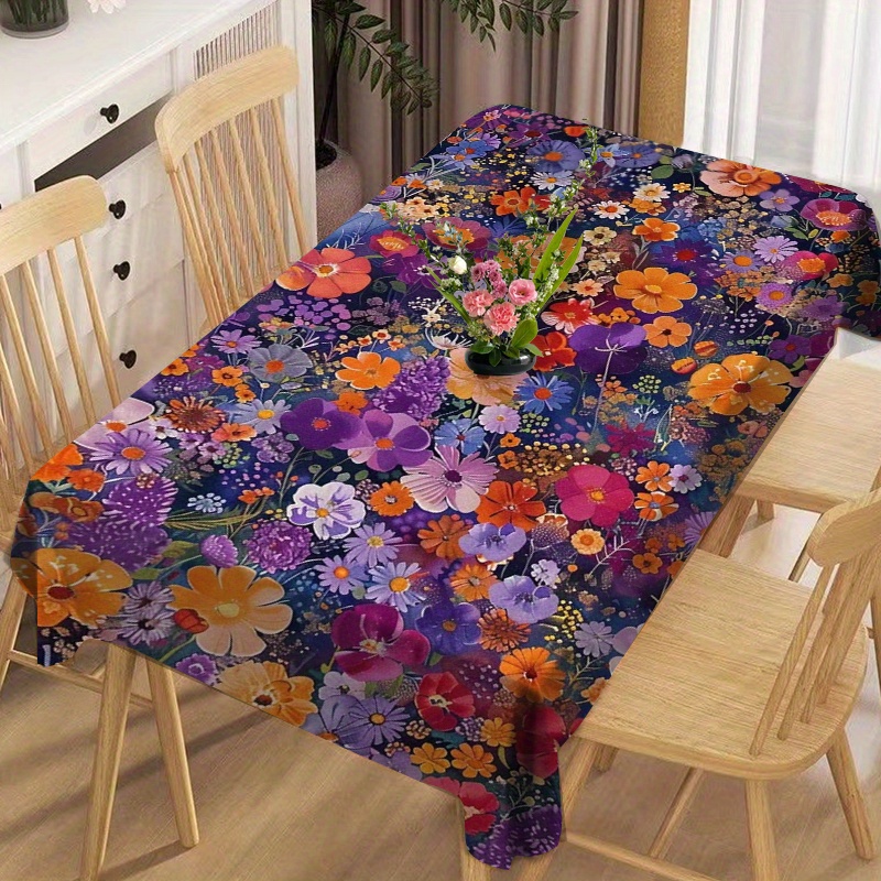 

Floral Polyester Tablecloth 1pc - Vibrant Print, Water And Oil Resistant Square Table Cover For Dining, Patio, Picnic, Home Kitchen And Living Room Decor - Machine Made Woven Tablecloth