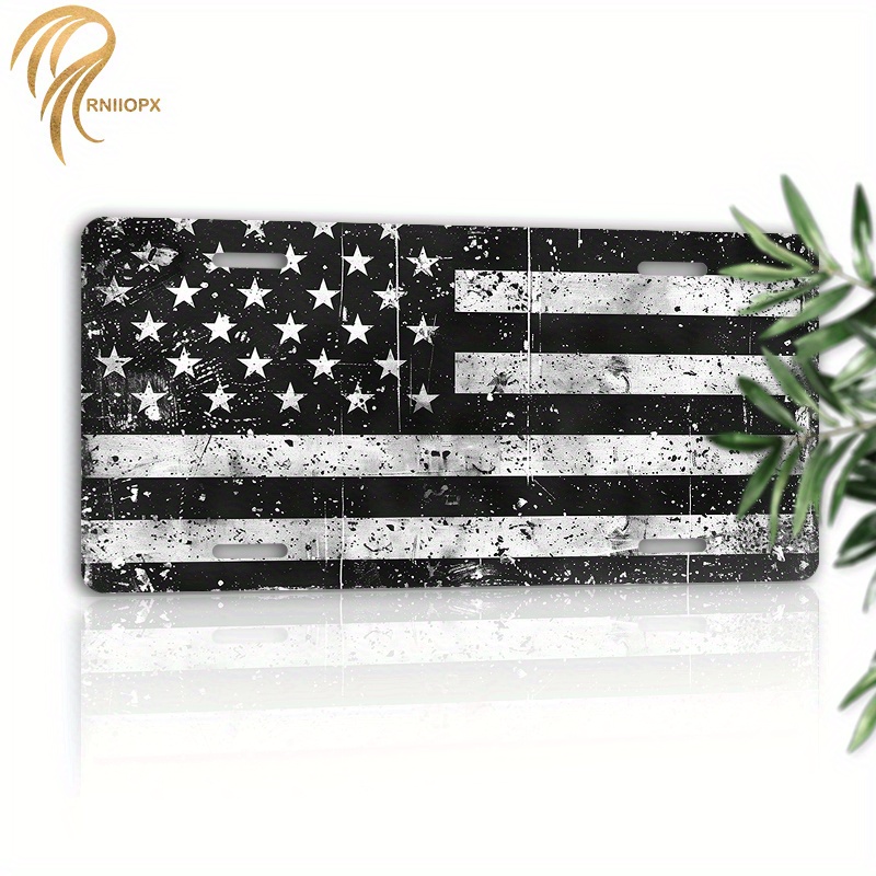 

1pc 6x12inch(15.2x30.5cm) Aluminum License Plate Black And Grey American Flag Car Front License Plate For Car Accessory