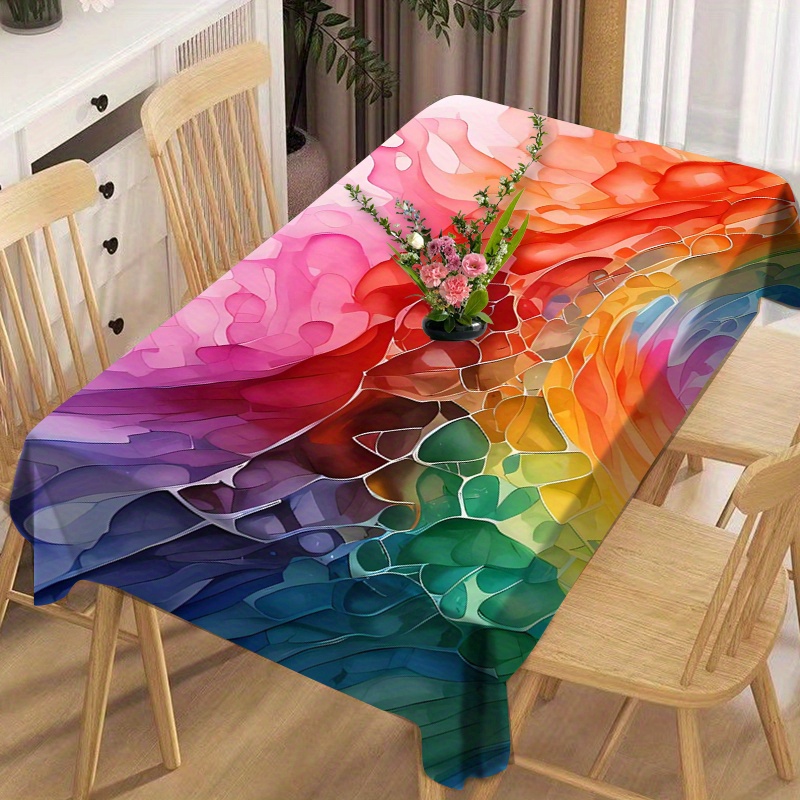 

Colorful Geometric Polyester Tablecloth - Woven Rectangular Table Cover For Dining, Party, And Home Use - Machine Made, Oil And Water Resistant, Heat Resistant, Stain-resistant Table Pad