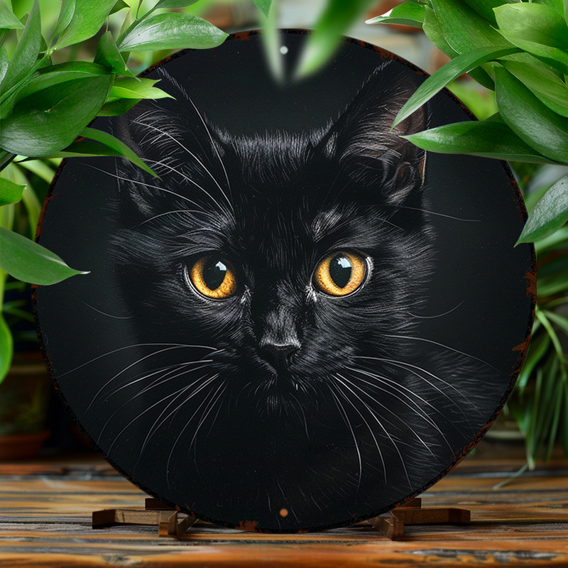 

Funny Black Cat 8x8" Round Aluminum Sign - Vintage Decor For Kitchen, Office, Or Cafe