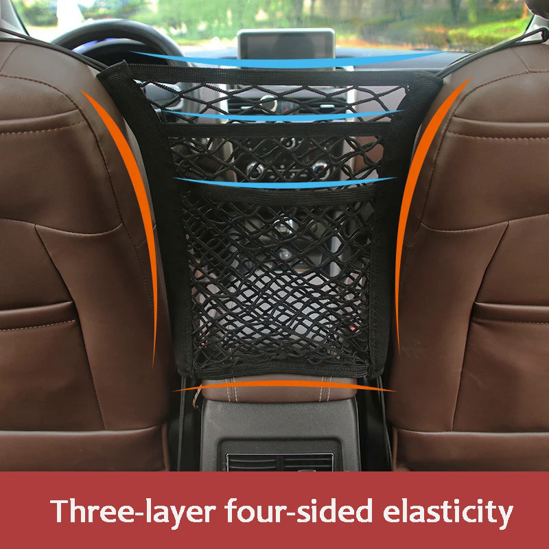 TEMU Stretchable Car Storage Net Bag - Seat Divider & , Durable Linen Mesh Organizer For Auto Interior Accessories