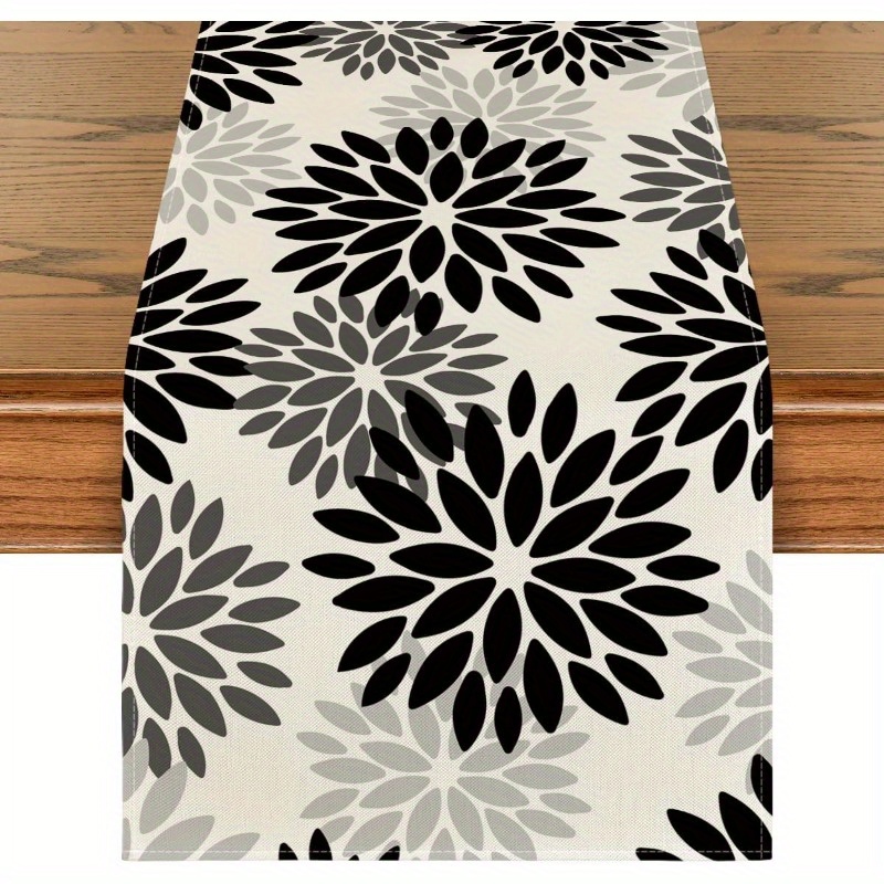 

Black Dahlia Floral Table Runner - Fall Autumn Kitchen & Dining Decor, Polyester, Rectangular, 13x72 Inch