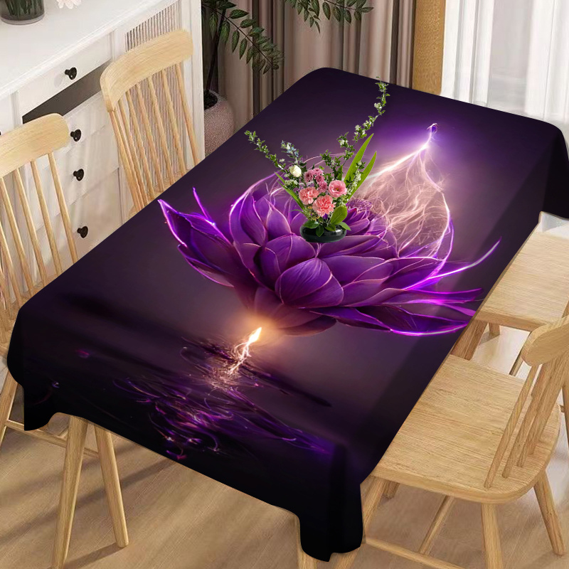 

Purple Lotus Flower Printed Polyester Tablecloth - Woven Rectangular Geometric Pattern, Machine Made, Waterproof, Oil Proof, Heat Resistant, Stain Resistant For Dining, Party, Multiple Occasions