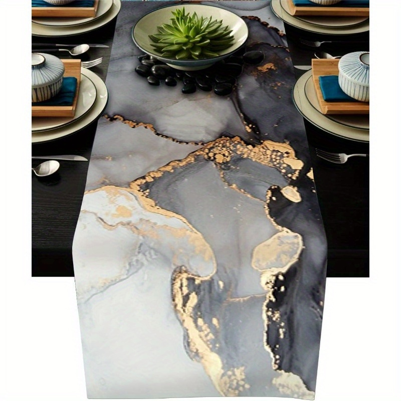 

Marble Design Polyester Table Runner - Woven, Non-slip, Rectangular, Decorative Polyester Table Cover For Dining, Kitchen, Bedroom, Thanksgiving, Halloween - Jit 1pc