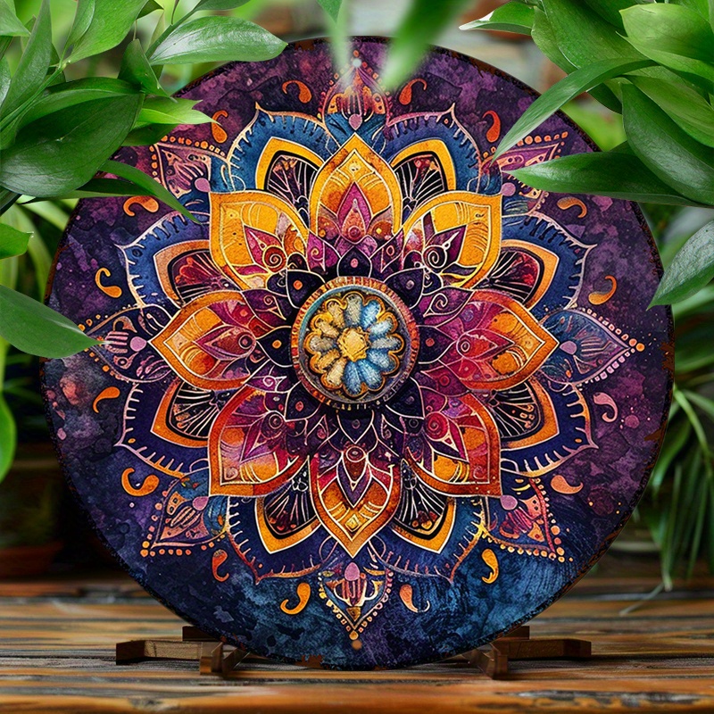 

Colorful Mandala 8x8" Round Aluminum Sign - Vintage Style Metal Decor For Kitchen & Cafe, Easy Hang