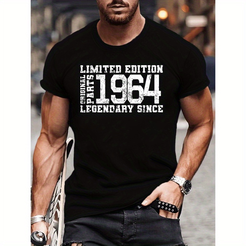 

Years Limited Edition 1964 Print Men's Round Neck Top Simple Versatile Casual Fashion Skin-friendly Breathable Tee New Classic Trendy Short Sleeve Sports T-shirt For Spring Summer Daily Commute