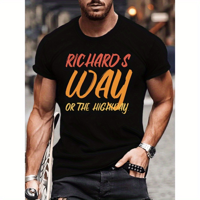 

Richard Highway Print Tee Shirt, Tees For Men, Casual Short Sleeve T-shirt For Summer
