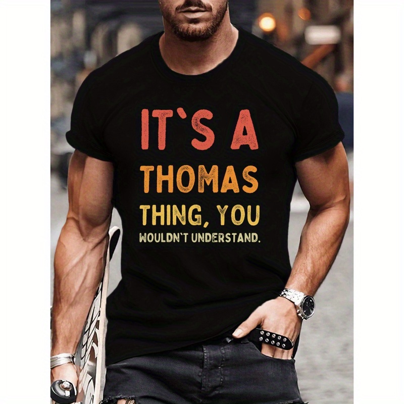 

For Thomas' Thing" Graphic Tee For Men - Casual Short Sleeve, Breathable Polyester, Machine Washable - Fashion