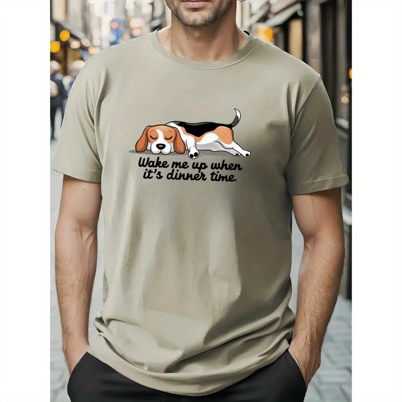 

Men's Beagle Sleep Print T-shirt - Casual Short Sleeve, Breathable Polyester, Machine Washable - Summer