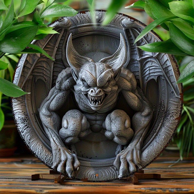 

Vintage Gargoyle 8x8" Round Aluminum Sign - Durable Metal Decor For Home, Office, Or Cafe