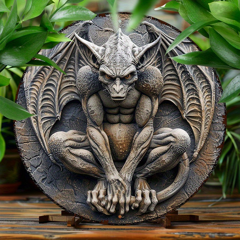 

Gargoyle Dark Fantasy 8x8" Round Aluminum Sign - Vintage Metal Wall Decor For Home, Office, Cafe Metal Wall Art Decor Metal Art Wall Decor