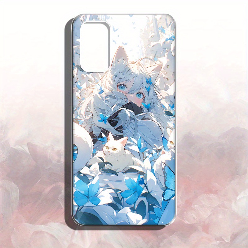 TEMU Sunlit White Cat Anime-inspired Tpu Phone Case Bundle For Galaxy Series â Shockproof Protection From 6.6ft Drops, Compatible With