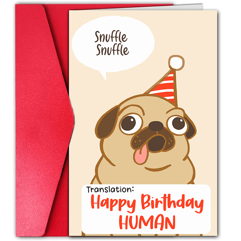 

1pc Pug Dog Cartoon Birthday Card - Funny Snuffle Happy Birthday Greeting For Anyone, Animal Theme, Paper Material - Suitable For All Ages