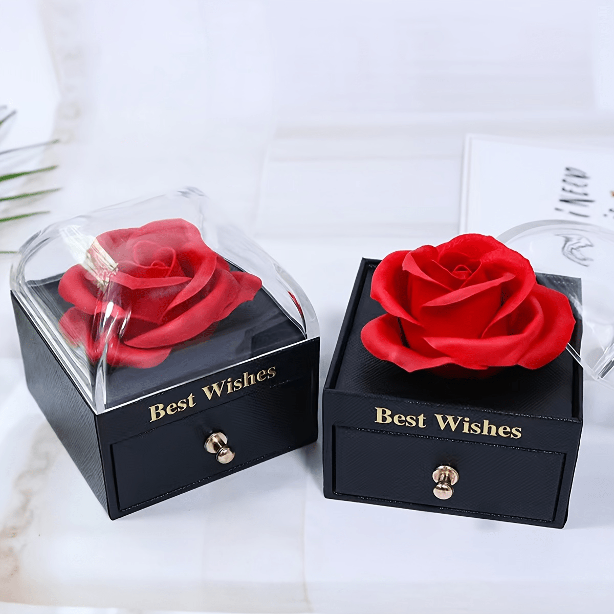 

Eternal Rose Jewelry Gift Box With Drawer, Multipurpose Tabletop Storage, Vintage Fabric-lined, Non-electric Floral Display For Valentine's, Christmas, Couples' Gifts - 1pc