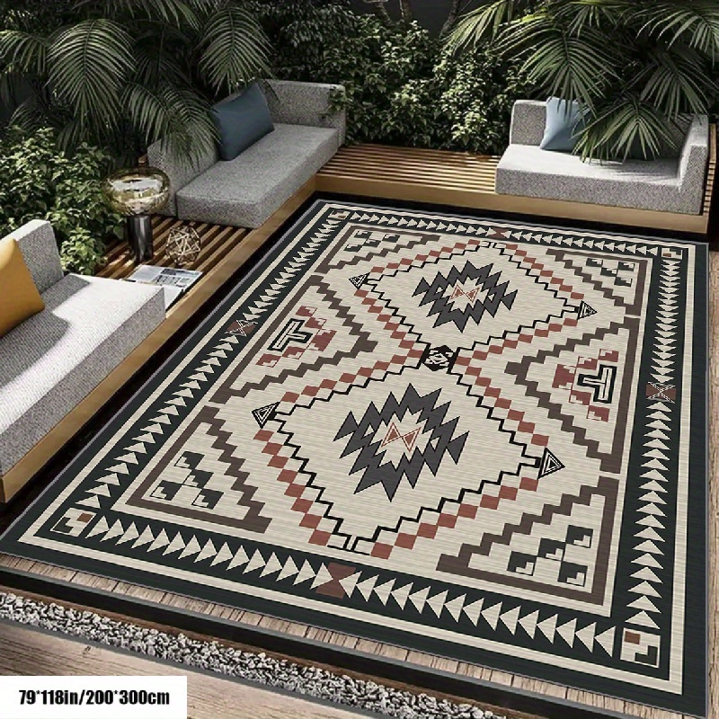 TEMU 1pc Rv Camping Carpet, Outdoor Yard Garden Rug, Luxury Portable Thin Rug, Indoor Outdoor Entrance Non-slip Floor Mat, Vintage Boho Style Living