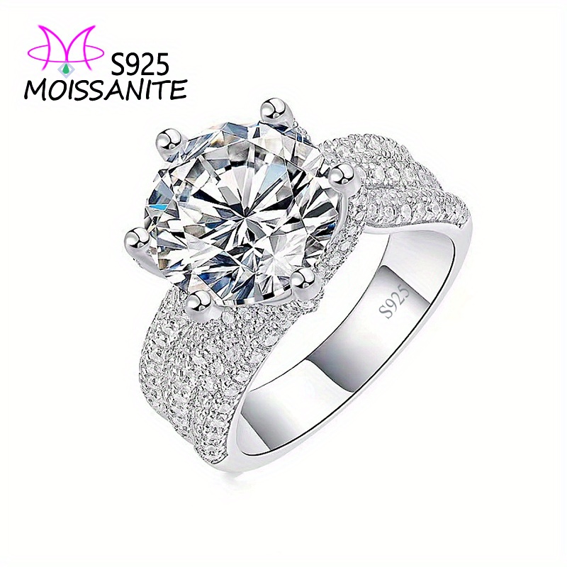 

925 Sterling Silveryy 5 Carat Moissanite Ring, Suitable For Daily Holiday Party Date Vacation Wear, Birthday Anniversary Valentine's Day Carnival Easter And Other Jewelry Gifts, With Gift Box About 4g