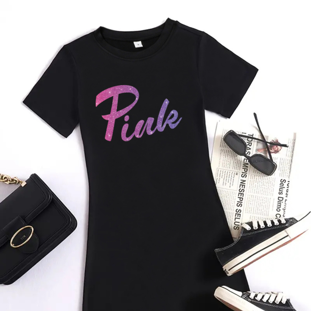

Women's Casual Print Short Sleeve T-shirt Dress, Comfortable Fashion Sporty Style