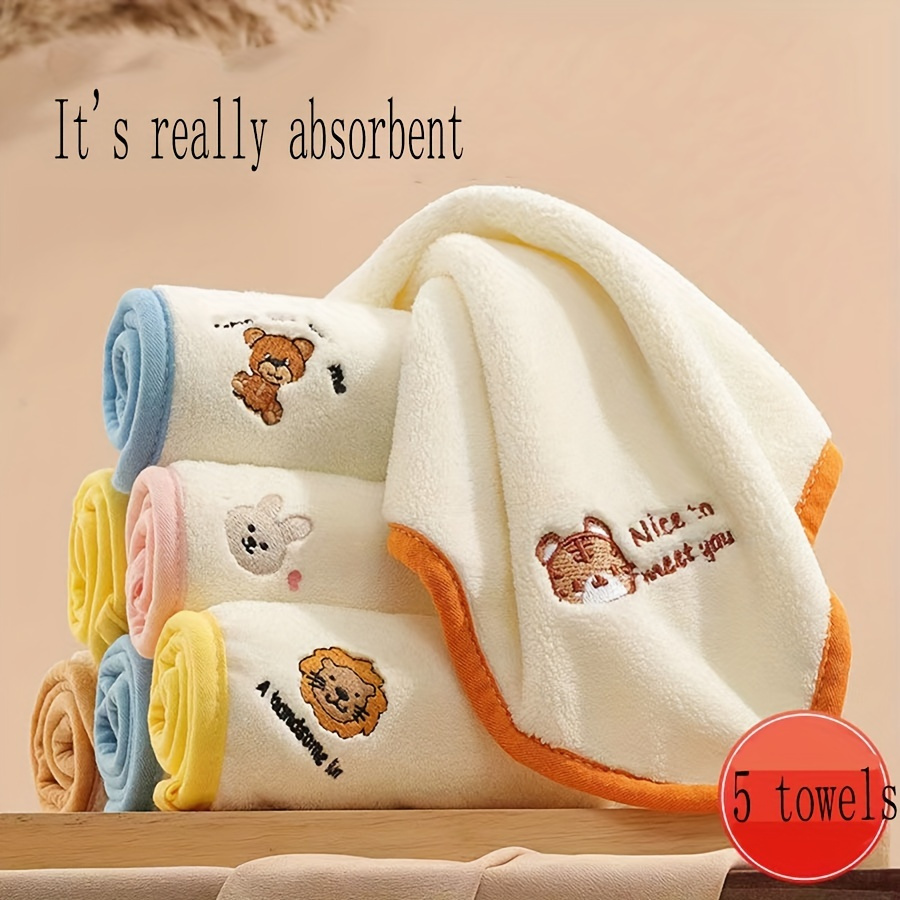 TEMU 5pcs -soft Embroidered Towels - Absorbent & Comfortable, For Bathroom