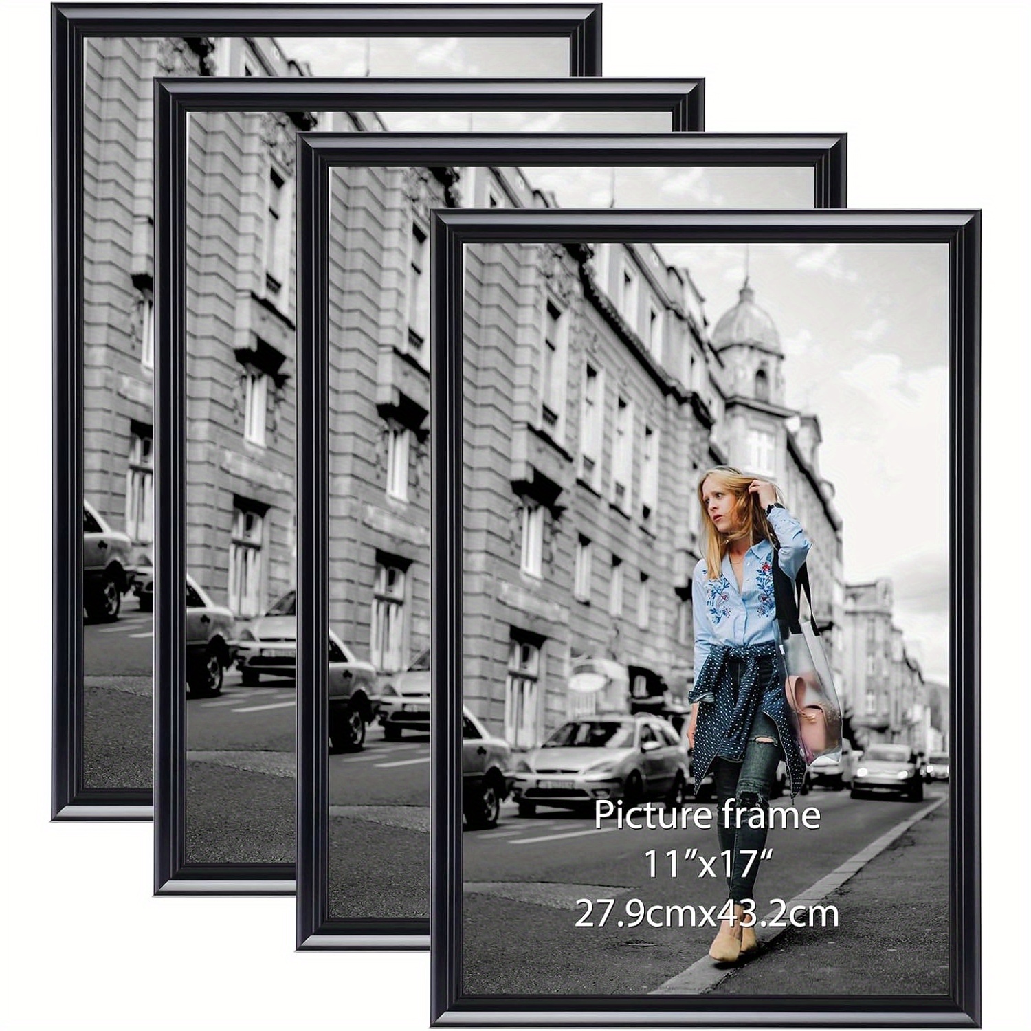 

11x17 Black Picture Frames For Wall Hanging, 11 By 17 Photo Frames For Home Office Bedroom Living Room, Set Of 4