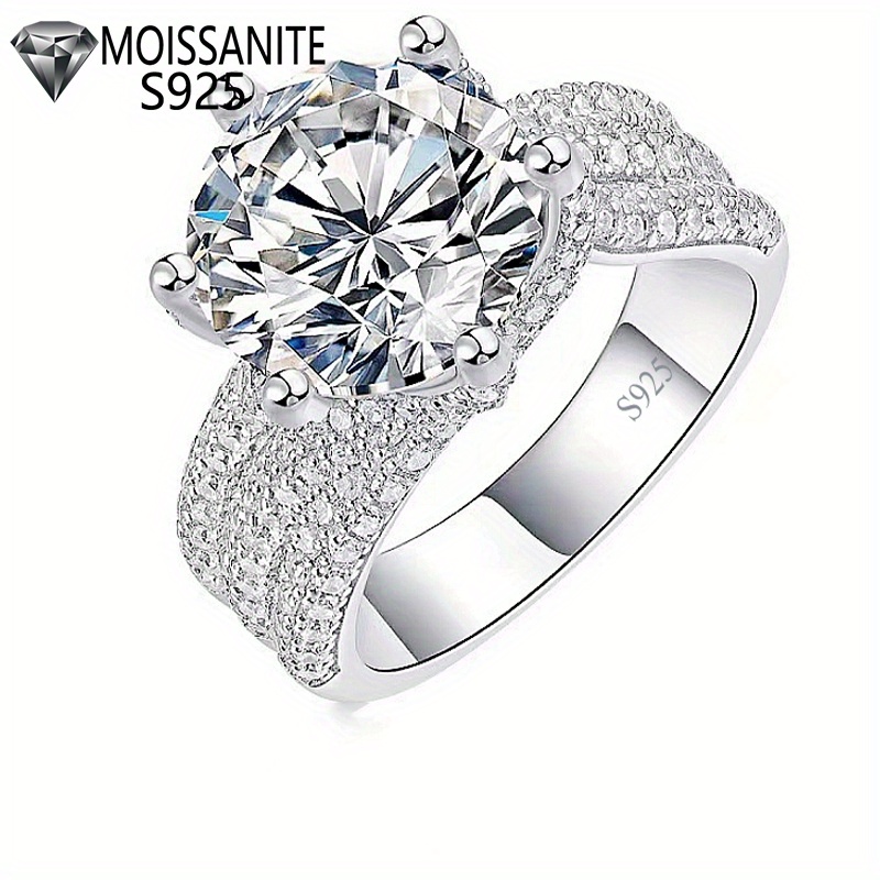 

925 Sterling Silvery 5 Carat Moissanite Ring, High-end , Suitable For Wedding, Proposal, , Suitable For , , Bridesmaids And Groomsmen, Suitable For Honeymoon Dates, With Gift Box, About 3g