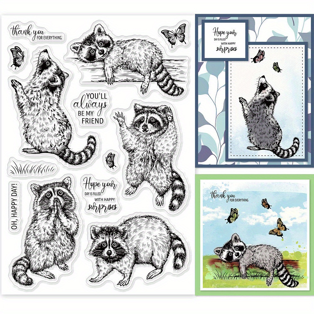 

1sheet Realistic Raccoons Clear Stamps Animals Butterfly Silicone Clear Stamp Seals For Cards Making Diy Scrapbooking Photo Journal Album Decoration