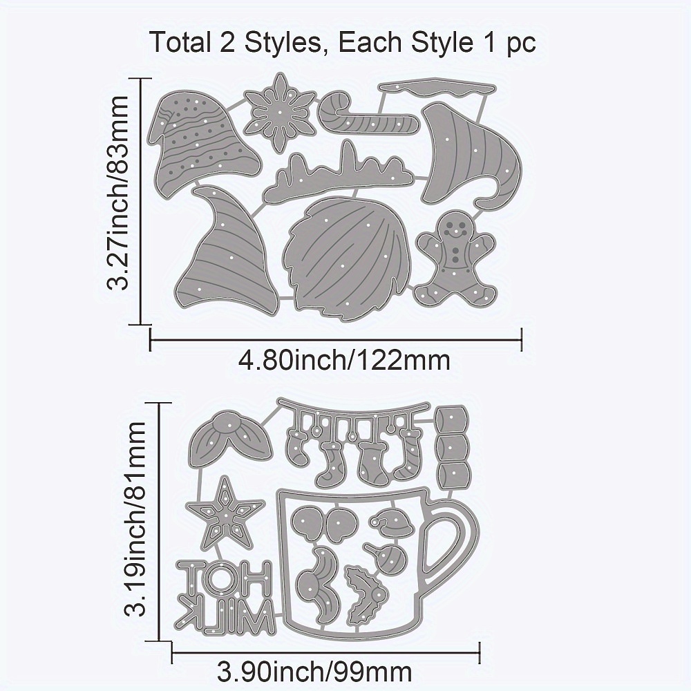 Image of 1set 2pcs Christmas Cup Cutting Dies Metal Xmas Dwarf Snowflake Die Embossing Stencils Template For Making Decoration Diy Scrapbooking Album Craft Decor
