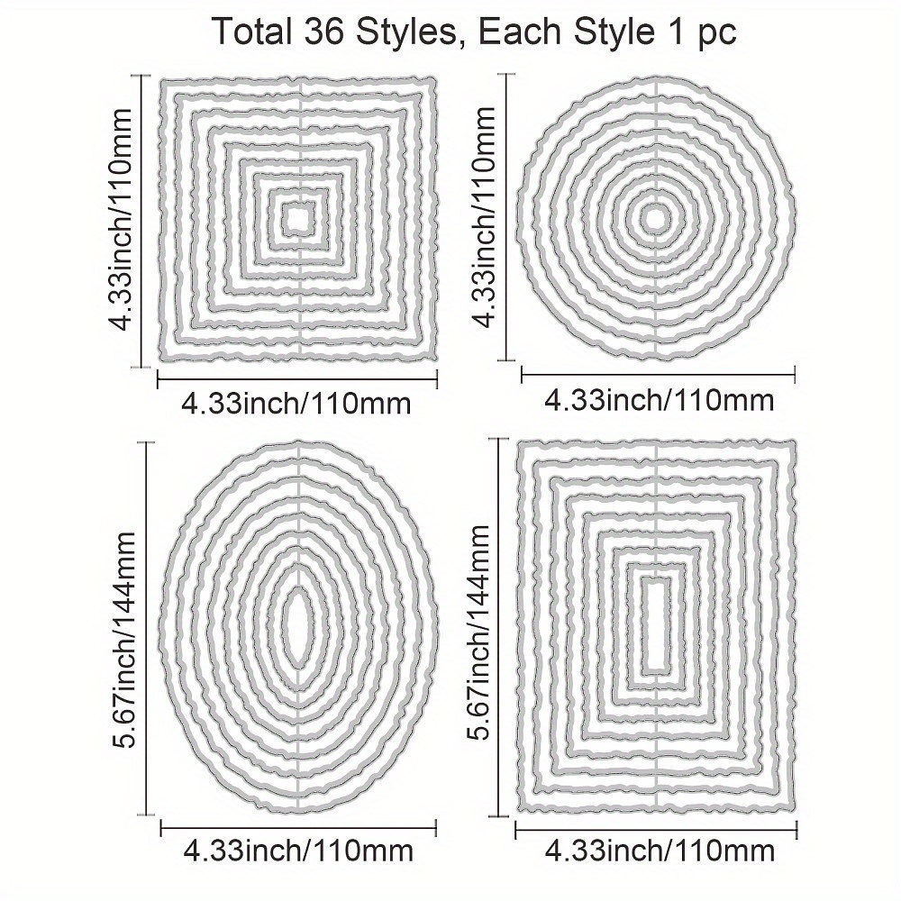 4sets Edge Frame Cutting Dies Metal Rectangles Round Frame Die Cuts Embossing Stencils Template For Paper Card Making Decoration Diy Scrapbooking Album Craft