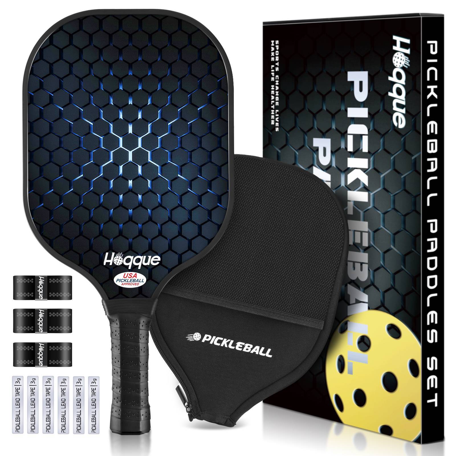 

Pickbleball Paddle With Protective Cover & Overgrips, Fiberglass Racket Grip Accessories Kit, Pickle Ball Paddles For Outdoor Training Sports
