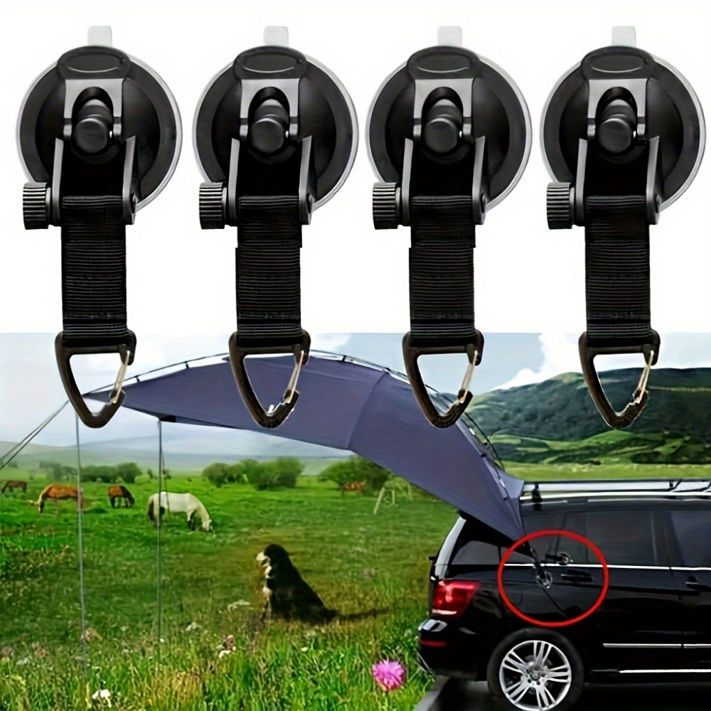 

4pcs Heavy Duty Suction Cups With 4 Clips Set, Upgraded Car Camping Tie Down Suction Cup Camping Tarp Accessory With Securing Hook Strong Power