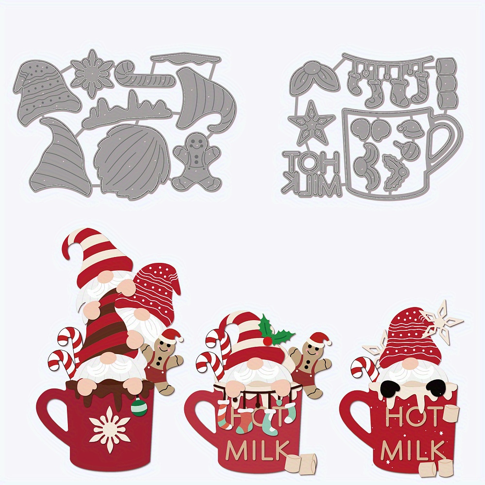 

1set 2pcs Christmas Gnome Cup Cutting Dies Metal Xmas Santa Dwarf Snowflake Die Cuts Embossing Stencils Template For Paper Card Making Decoration Diy Scrapbooking Album Craft Decor