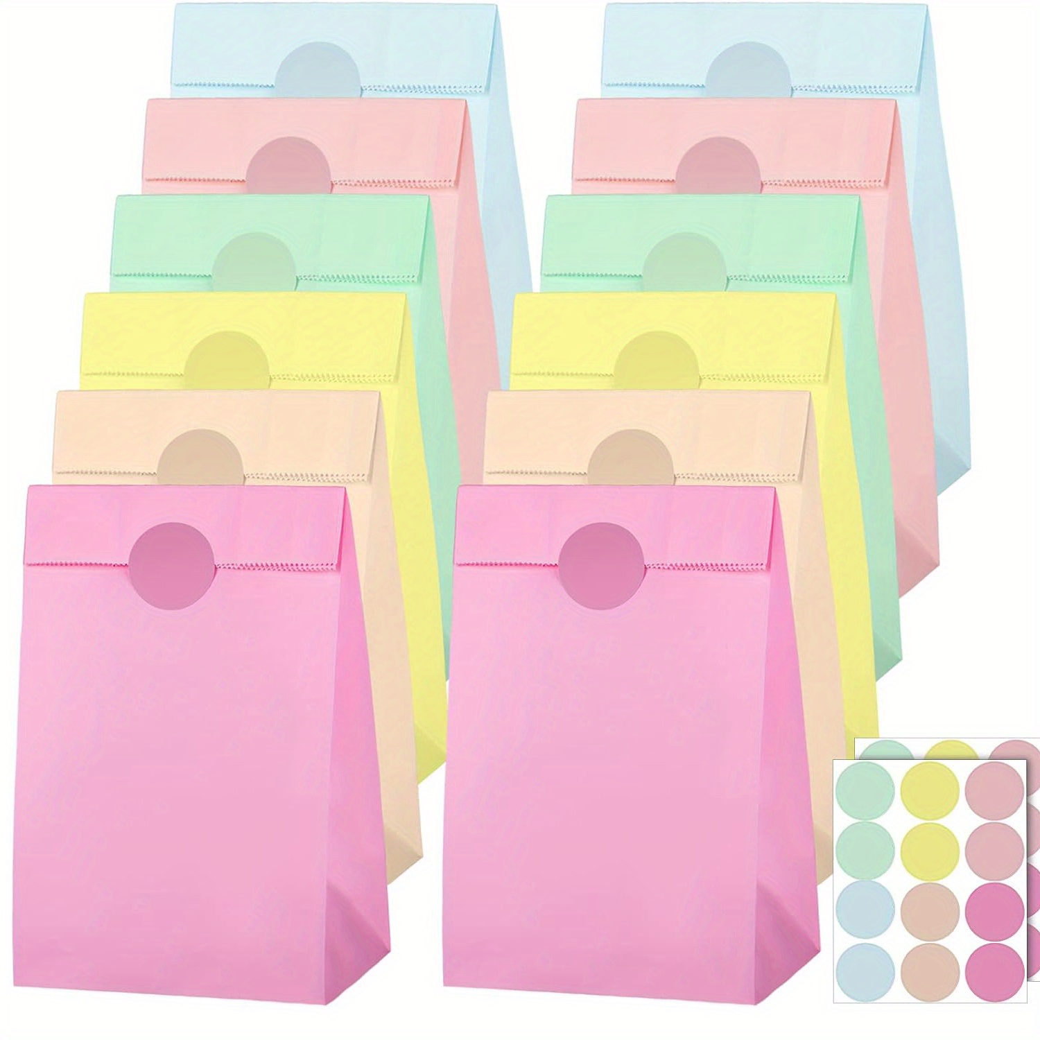 

30 Pack Rainbow Themed Paper Gift Bags With Butterfly Stickers - Assorted Pastel Pink, Yellow, Blue - Durable Party Favor Bags For Birthday, Wedding, Anniversary Events