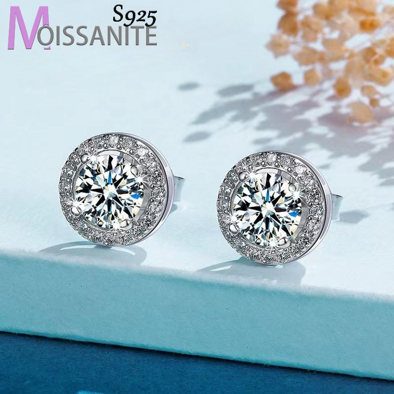 

925 Sterling Silver Moissanite Stud Earrings, 0.5 Carat/ 1 Carat-per-stone, Elegant Classic Style, Unisex Fashion Jewelry For Couples, Daily & Special Occasions, Gift Box Included, Approx. 3g