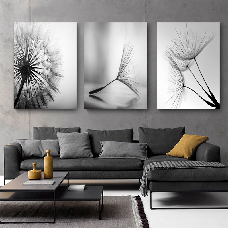 

Framed 3 Piece Dandelion Flower Canvas Painting Modern Black White Posters And Prints Modern Botanical Wall Art Nordic Style Canvas Wall Art For Living Room Bedroom Home Decor