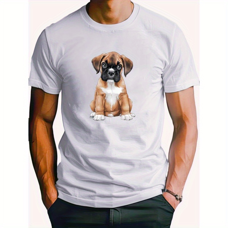 

Watercolor Boxer Puppy Print Men's Round Neck Short Sleeve Tee Fashion Regular Fit T-shirt Top For Spring Summer Holiday Leisure Vacation