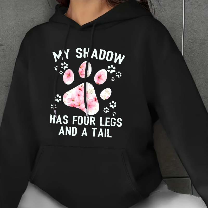 

Paw Print Kangaroo Pocket Hoodie, Casual Long Sleeve Drawstring Hoodies Sweatshirt, Women's Clothing