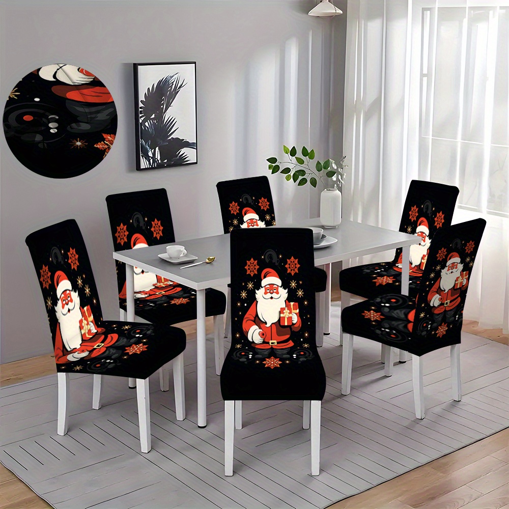

2/4/6-piece Christmas Santa Cartoon Stretchable Slipcovers - Dustproof Polyester Sofa & Dining Chair Covers For Living Room, Office Decor