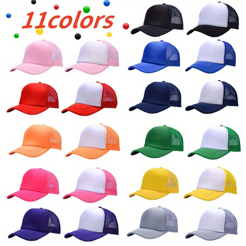 

2pcs Breathable Mesh Baseball Caps, Adjustable Quick Snap Closure, Unisex Plain Trucker Hats For Travel