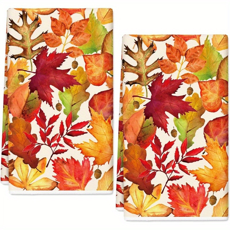 

Set Of 2 Polyester Kitchen Towels - Watercolor Maple Leaf Design, Absorbent & Lightweight Dish Cloths For Fall Decor And Thanksgiving