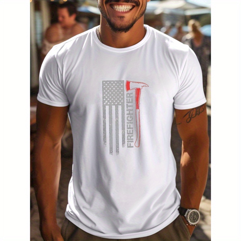 

Firefighter Letter Print Spring And Summer Men's Short-sleeved T-shirts Printed Tops Summer T-shirts