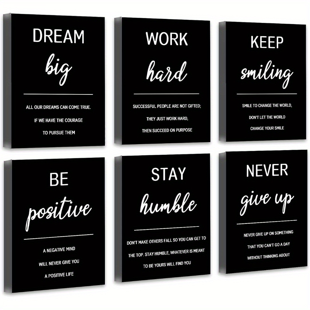 TEMU 6pcs Inspirational Quote Wall Art Set - Frameless Motivational Posters For Office, Living Room & Bedroom Decor