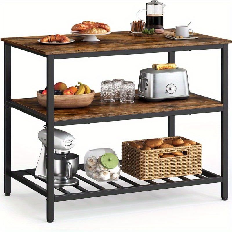 

Vasagle Kitchen Island With 3 Shelves, 39.4 Inches Kitchen Shelf With Large Worktop, Stable Steel Structure, Industrial, Easy To Assemble
