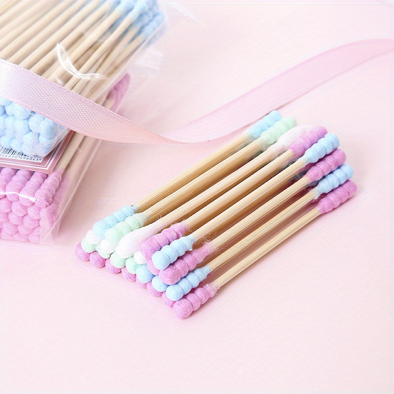 

500-piece Colorful Double-headed Spiral Cotton Swabs - Fragrance-free, Ideal For Ear Cleaning & Makeup Removal