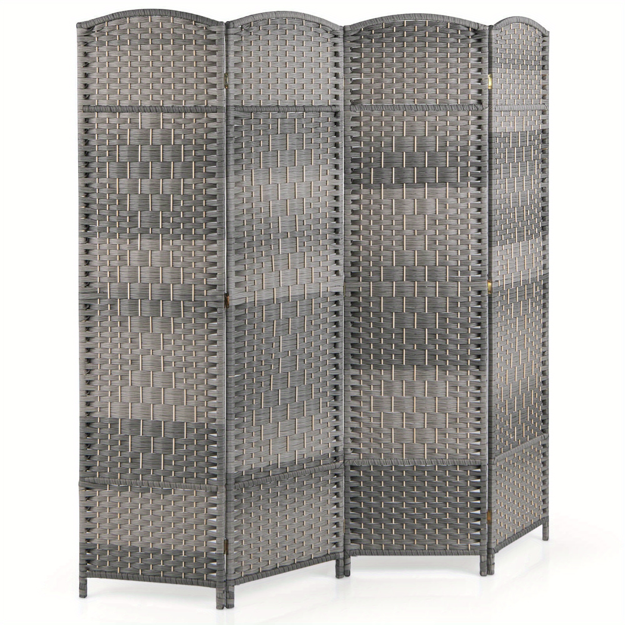 

Gymax 4-panel Folding Privacy Screen Room Divider W/ Hand-woven Pattern For Home