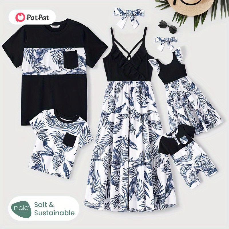 

Patpat Family Matching Cotton Short-sleeve T-shirt And Plant Print Naia™ Spliced Onesie Ruffle Trim Cami Dresses Sets