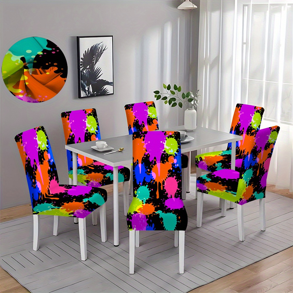 

2/4/6pcs Neon Theme Printed Chair Cover Removable Washable Multifunctional Furniture Protector Comfortable And Durable Chair Cover Suitable For Hotel Restaurant Office Banquet Hall Home Decoration