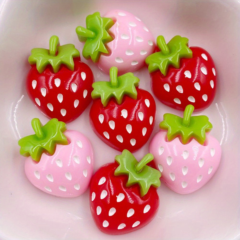 

10pcs Resin Strawberry Charms - Mixed Color Holiday Themed Flatback Embellishments For Scrapbooking, Diy Jewelry, Crafts And Bow Decorations